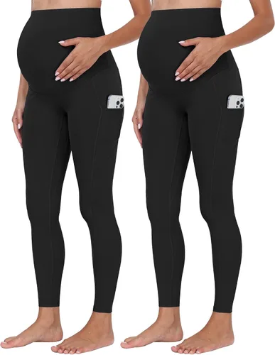 WHOUARE Leggings de maternidad sobre el vientre con bolsillos para mujer, cintura alta, entrenamiento, pantalones de yoga