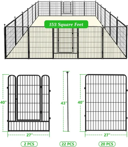 Miniatura 3 de Valla decorativa de metal negro para jardín con puerta, 50 pies de largo y 40 pulgadas de alto, 22 paneles de valla sin excavación, valla de barrera