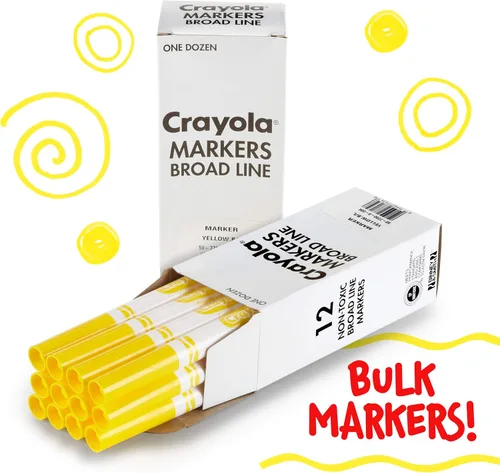 Miniatura 3 de Crayola Marcadores de línea ancha - Amarillo (12 uds), marcadores para niños, suministros escolares a granel para aulas y profesores
