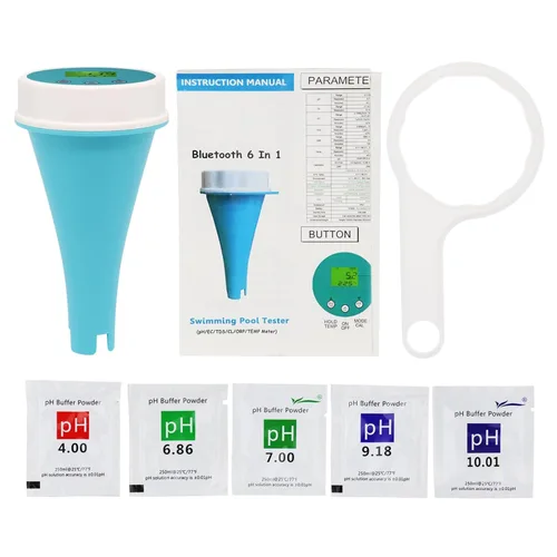 Miniatura 7 de Probador inalámbrico de calidad de agua 6 en 1, monitor de calidad de agua flotante Bluetooth para piscinas, spas e hidroponía, pH, EC, ORP, cloro