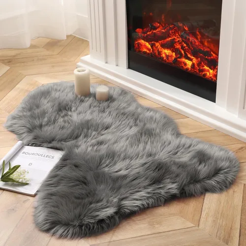 Miniatura 107 de Ashler Home Deco - Tapete de pelo sintético de oveja, mullido, suave, de 2 x 3 pies, lavable a máquina, dormitorio, habitación de los niños, sala