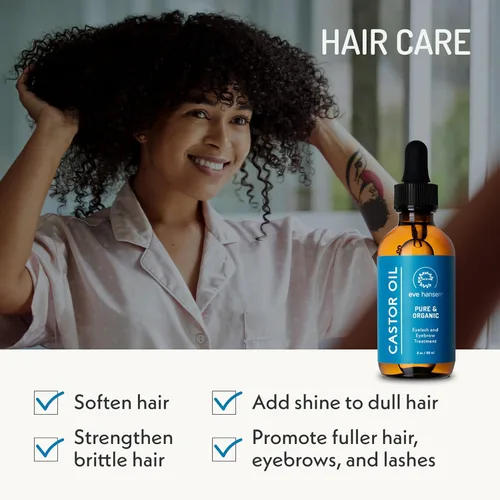 Miniatura 7 de Eve Hansen Aceite de ricino orgánico certificado por USDA, aceite portador puro para pestañas, cejas, cabello y piel con aplicador (2 onzas)