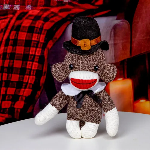 Miniatura 6 de Plushland Calcetín de peregrino de peluche de Acción de Gracias, con lindo sombrero y cuello, juguetes de peluche de 6 pulgadas