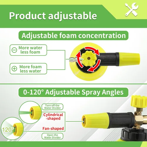 Miniatura 5 de FIXFANS Cañón de espuma de doble conector accesorio para lavadora a presión, cañón de jabón de doble punta, adaptador de repuesto para lavadora