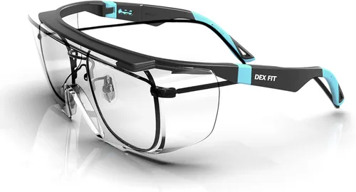 DEX FIT Gafas de seguridad sobre anteojos SG210, resistentes al empañamiento y a los arañazos, con certificación Z87.1, patillas ajustables, escudos