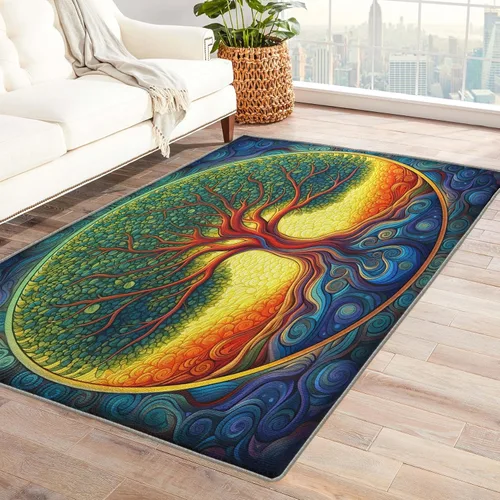Alfombra de árbol de la vida y decoración del hogar, alfombra de 2 x 3, alfombras de fantasía para entrada, sala de estar, dormitorio, alfombra de