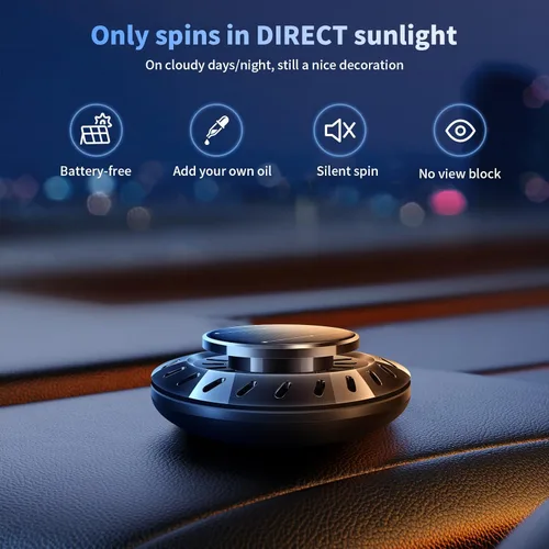 Miniatura 3 de Kwak's Ambientador solar UFO para automóvil, decoración giratoria para el interior del automóvil, divertidos accesorios para ambientador de Negro