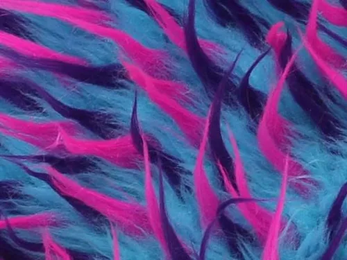 Miniatura 2 de Tela de piel sintética de pelo largo, 3 tonos, color turquesa, morado, fucsia, 60 pulgadas de ancho, vendido por yarda