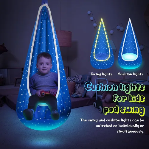 Miniatura 3 de Silla de columpio para niños con luz, columpio colgante con luces LED, columpio sensorial con almohada inflable y todos los accesorios, columpio