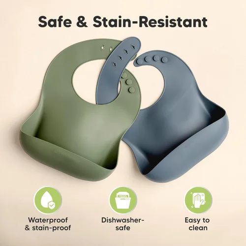 Miniatura 3 de KeaBabies Paquete de 2 baberos de silicona para bebés, niñas y niños, baberos resistentes de grado alimenticio para comer, atrapa alimentos grandes