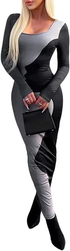 Miniatura 4 de Vestido largo ajustado de manga larga Y2k con cuello cuadrado para mujer, vestido de cóctel con estampado de cara de retazos