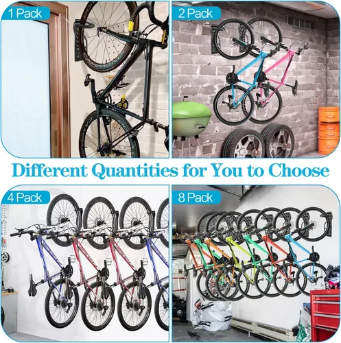 Miniatura 2 de DkOvn Paquete de 1/2/4 Soportes de Pared para Bicicleta de Garaje, Soporte de Pared para Bicicleta con Tornillos, Soporta hasta 66 lb para 1 paquete