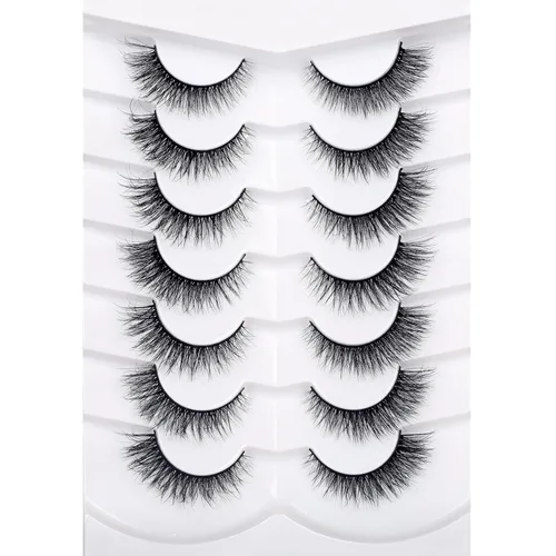 Miniatura 79 de Medias pestañas postizas con banda transparente, finas, estilo ojo de gato, naturales, cortas, pequeñas, acento 3/4, de visón sintético, tiras