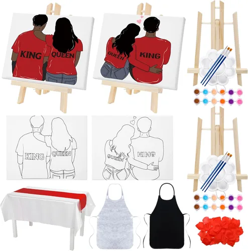 Miniatura 8 de Zhanmai 112 Piezas Kit de Sorber y Pintar para Adultos Noche de Cita Lienzo Predibujado Kit de Pintura para Parejas Pintura en Lienzo Arte