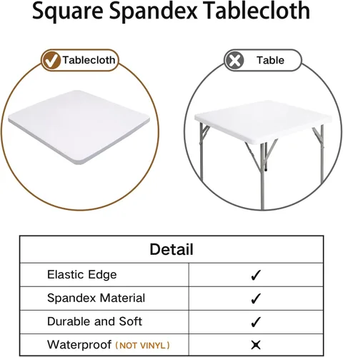 Miniatura 2 de NEWISHER Mantel cuadrado ajustable para mesa de cóctel, color blanco, de elastano, elástico, 36 x 36 pulgadas