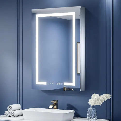 Miniatura 26 de ExBrite Botiquín de baño con iluminación LED con espejo, 24 x 30 pulgadas, empotrado o montaje en superficie, antivaho, atenuación continua, ajuste