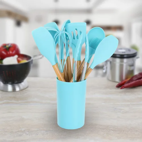 Miniatura 6 de MegaChef Tool - Juego de utensilios de cocina de madera, 12 piezas, verde azulado claro y textura de madera Textura verde azulado claro y madera