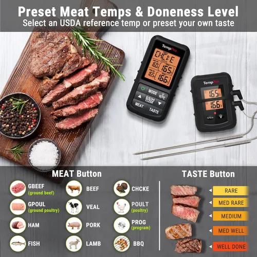 Miniatura 5 de Termómetro de carne inalámbrico digital ThermoPro TP20B negro de 152.4 m con sonda doble, termómetro de carne para cocinar alimentos digital