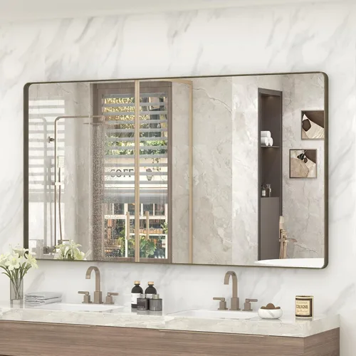 Miniatura 104 de Paquete de 2 espejos de baño con marco de metal negro de 22 x 30 pulgadas, espejo rectangular redondeado negro mate, antioxidante, se cuelga
