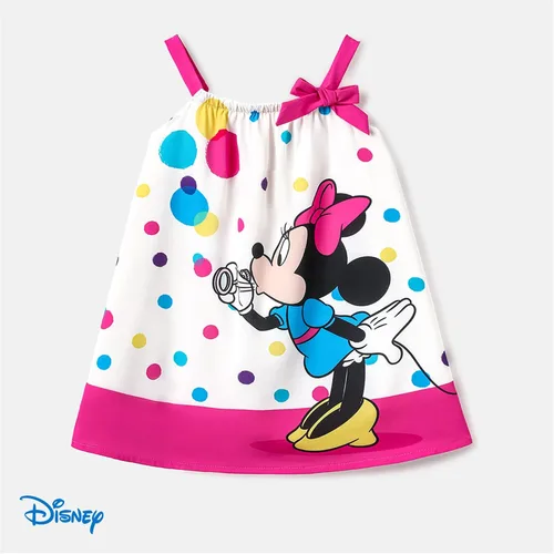 Miniatura 6 de Disney Mickey and Friends Minnie Mouse - Vestido para niña pequeña, estampado de lunares, lazo y correa para el hombro, traje de cumpleaños