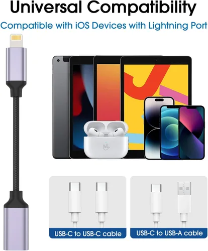 Miniatura 4 de TechMatte Adaptador de cable USB C a Lightning macho hembra, 27 W PD carga rápida solo compatible con iPhone, iPad, iPod, AirPods, sin audio,