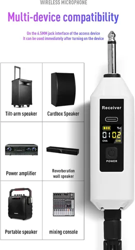 Miniatura 2 de Micrófonos inalámbricos, micrófono de metal con doble sistema dinámico inalámbrico profesional UHF, receptor de micrófono recargable para canto