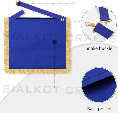 Miniatura 3 de SialkotCrafts Delantal Masónico Bordado Past Master Delantal Azul Real Con Franja Dorada
