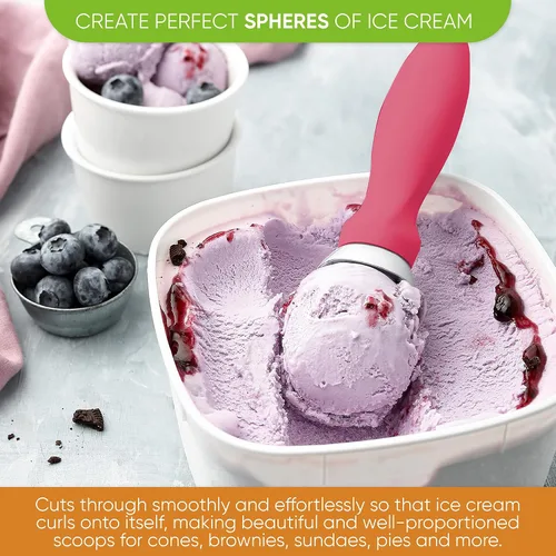 Miniatura 4 de Spring Chef - Cuchara para helado rosa de alta resistencia con mango suave, cuchara profesional para helado, cuchara de metal para masa de galletas