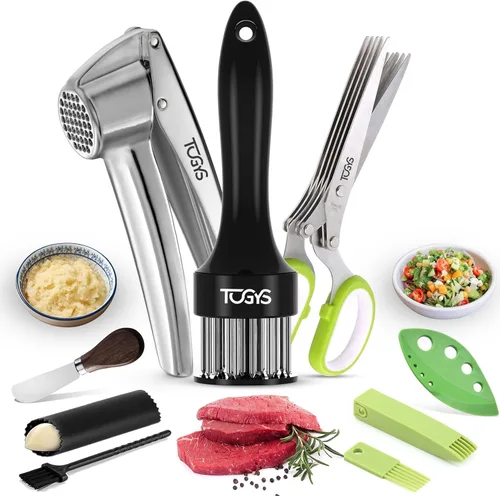 Juego de herramientas de cocina 3 en 1 de alta calidad, prensa de ajo de acero inoxidable resistente, tijeras de hierbas y ablandador de carne, a