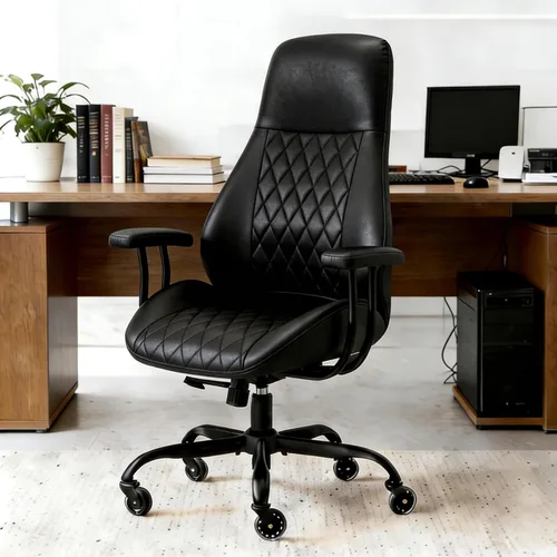 Miniatura 10 de Silla de oficina, silla ergonómica para computadora, silla de escritorio de cuero con soporte lumbar y ruedas de goma, silla ejecutiva de mediados