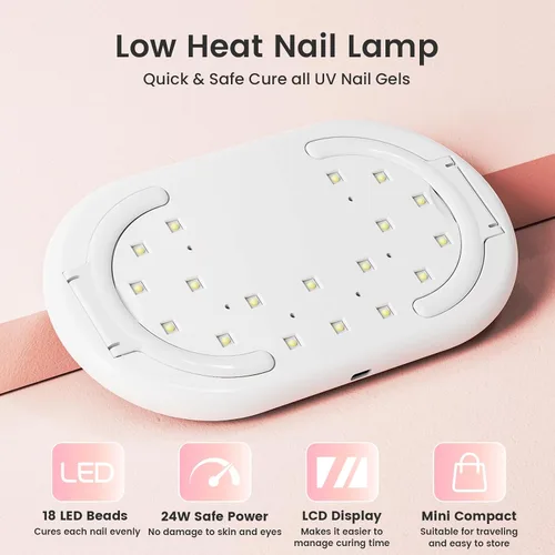 Miniatura 5 de LASONAS Lámpara de uñas LED UV para esmalte de gel de 24 W, luz UV, 3 ajustes de temporizador, secado rápido, mini lámpara de curado portátil
