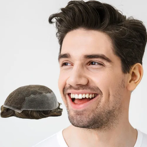 Miniatura 67 de Mens Toupee Swiss Lace Mens Hair Piece Sistema de reemplazo de cabello para hombres Toupee para hombres Cabello humano nudo blanqueado protesis