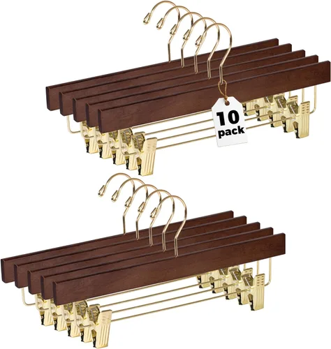 Miniatura 26 de Quality Hangers Perchas de madera para pantalones, paquete de 20 ganchos giratorios para ropa, falda de madera de loto, pantalones, pantalones
