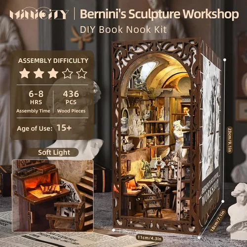 Miniatura 4 de MiniCity Kit de rincón de libros, kit de casa de muñecas en miniatura 3D para adultos, casa pequeña, mini estantería para manualidades en el hogar