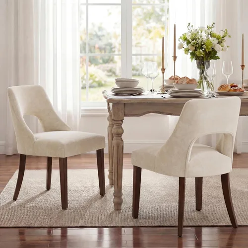 UVV Juego de 2 sillas de comedor de madera, sillas de comedor modernas de mediados de siglo tapizadas en tela para cocina y comedor, silla de cena