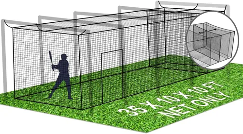 Jecarden Red de jaula de bateo de béisbol con red extra llamativa, 35 pies de largo x 10 pies de ancho x 10 pies de alto (solo la red), red de jaula