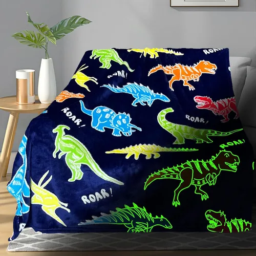 Miniatura 16 de TEHALK Mantas de bebé personalizadas para niños, manta de dinosaurio para niños, manta que brilla en la oscuridad para niños, manta para niños