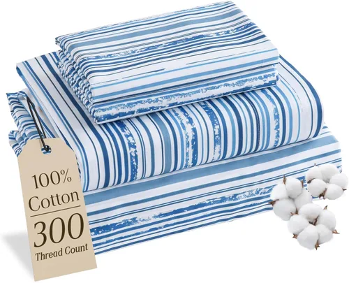 Miniatura 21 de MCO Juego de sábanas de 100% algodón de 300 hilos, tamaño Queen, bolsillo profundo de 16 pulgadas, sábanas refrescantes transpirables de 4 piezas