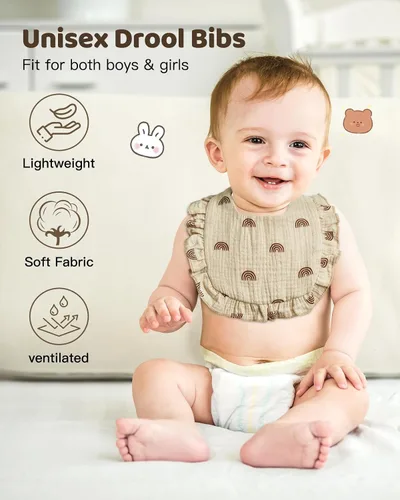Miniatura 5 de Lictin Juego de 8 baberos de muselina para bebé - Baberos tipo bandana para babeo y dentición, de algodón unisex Lindo estampado