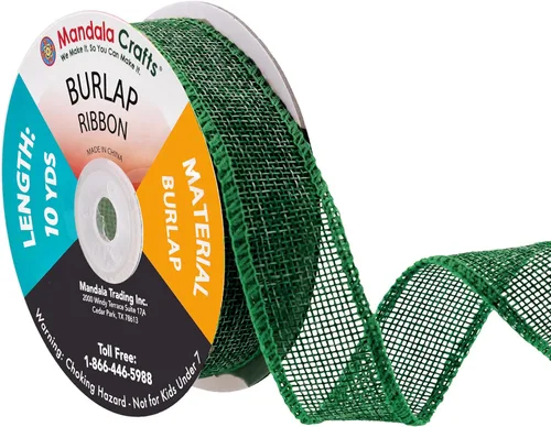 Miniatura 42 de Mandala Crafts Cinta de arpillera verde con alambre para corona, cinta de arpillera con alambre verde rústico de yute natural, 1 pulgada de ancho
