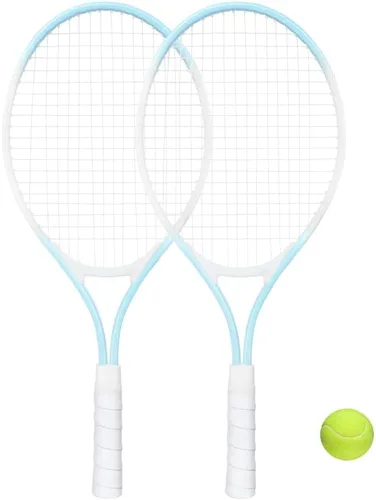 Raqueta de tenis infantil para 2 jugadores, adecuada para principiantes, raqueta ligera de 27 pulgadas para niños, adecuada para niños y niñas, Azul