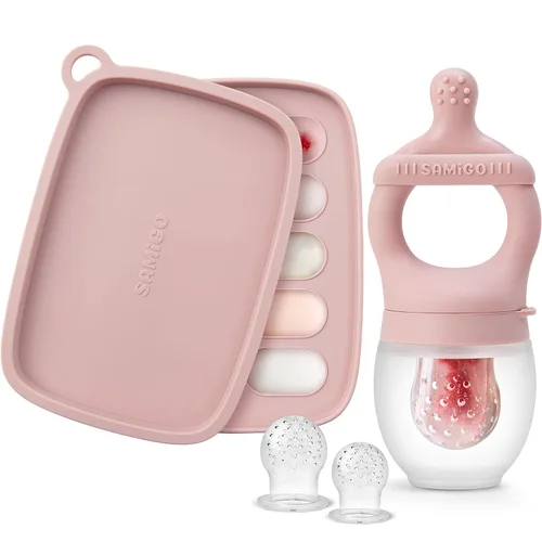 Miniatura 11 de SAMiGO Alimentador de frutas para bebés y moldes para paletas de leche materna, mordedor de frutas de silicona, chupete para aliviar la dentición