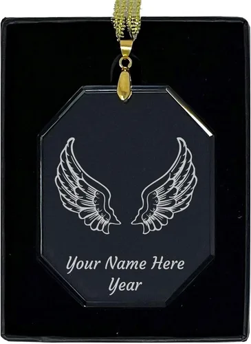 Miniatura 5 de LaserGram Adorno de Navidad de vidrio personalizado, alas de ángel, idea de regalo grabada con láser personalizado (forma de diamante)