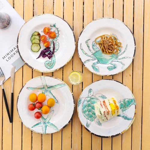 Miniatura 4 de Juego de 4 platos de ensalada de melamina, platos de ensalada/postre para uso en exteriores e interiores, inastillables, sin BPA, aptos para Marine