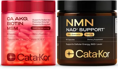 Cata-Kor Suplemento NMN de 1000 mg y complejo AKG de calcio - Suplemento de apoyo NAD+ con TMG, quercetina y MSM, ácido hialurónico y biotina