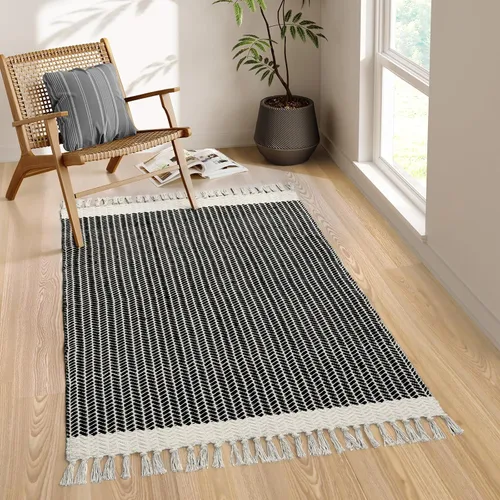 Miniatura 14 de Lahome Alfombras de baño bohemias, alfombra pequeña de 2 x 3 pies, alfombra ligera para entrada, alfombra de algodón tejida con borlas, alfombra