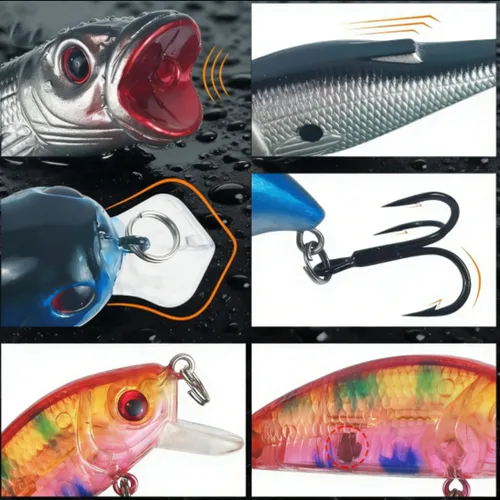Miniatura 8 de Juego de 43 señuelos de pesca de lubina, cebos duros Topwater, Minnow Crankbait, lápiz VIB Swimbait para lucio, ajuste de agua salada y agua dulce