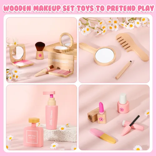 Miniatura 8 de Set de juguetes de maquillaje de madera para niñas: juego de maquillaje de simulación para niños pequeños de 3 a 5 años - Set de maquillaje
