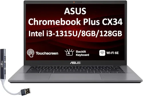 ASUS Chromebook Plus CX34 Pantalla táctil FHD de 14.0 pulgadas con pantalla NanoEdge de 3 lados (Intel i3-1315U, 8GB LPDDR5, 128GB SSD, KB