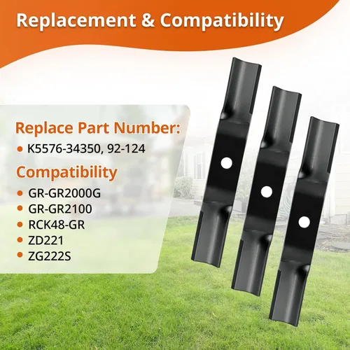 Miniatura 4 de Cuchilla para cortacésped 92-124, compatible con cubiertas Kubota de 48 pulgadas para GR RCK48-GR ZD221, reemplazo K5576-34350 K5915-34360